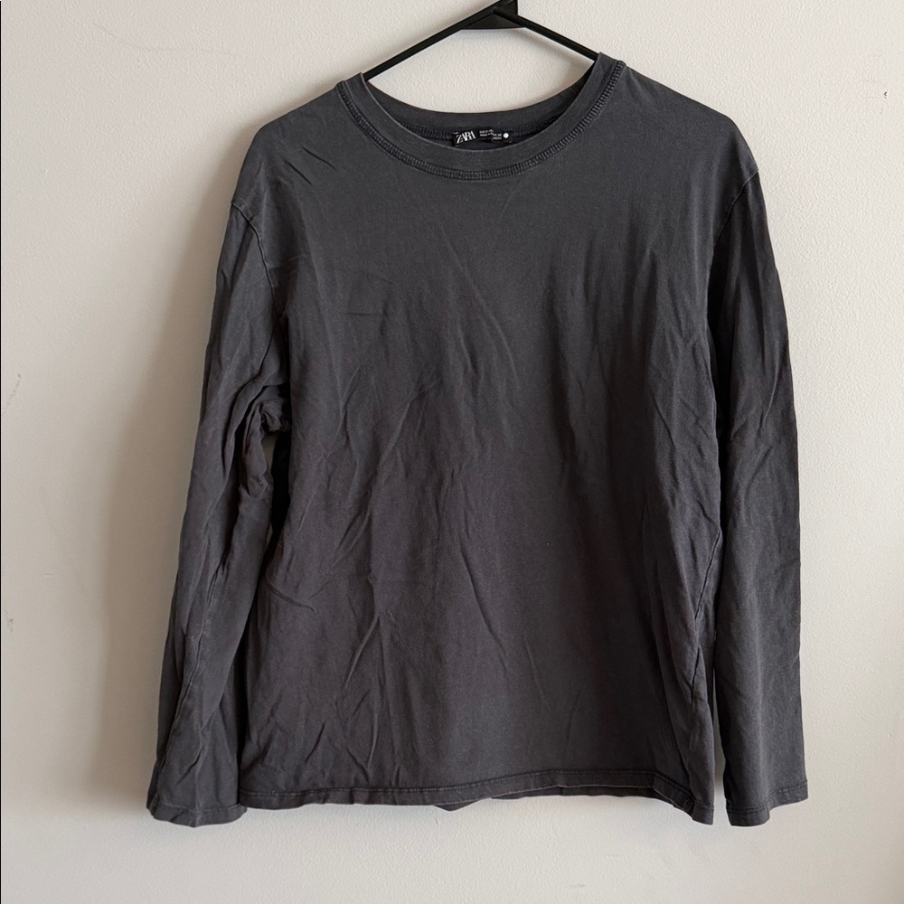 Zara Long Sleeve Crewneck Top - Charcoal Black